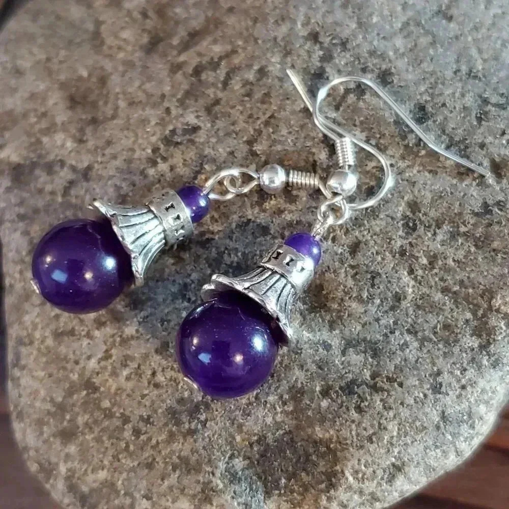 Purple Malaysia Jade Silver Plated Earrings